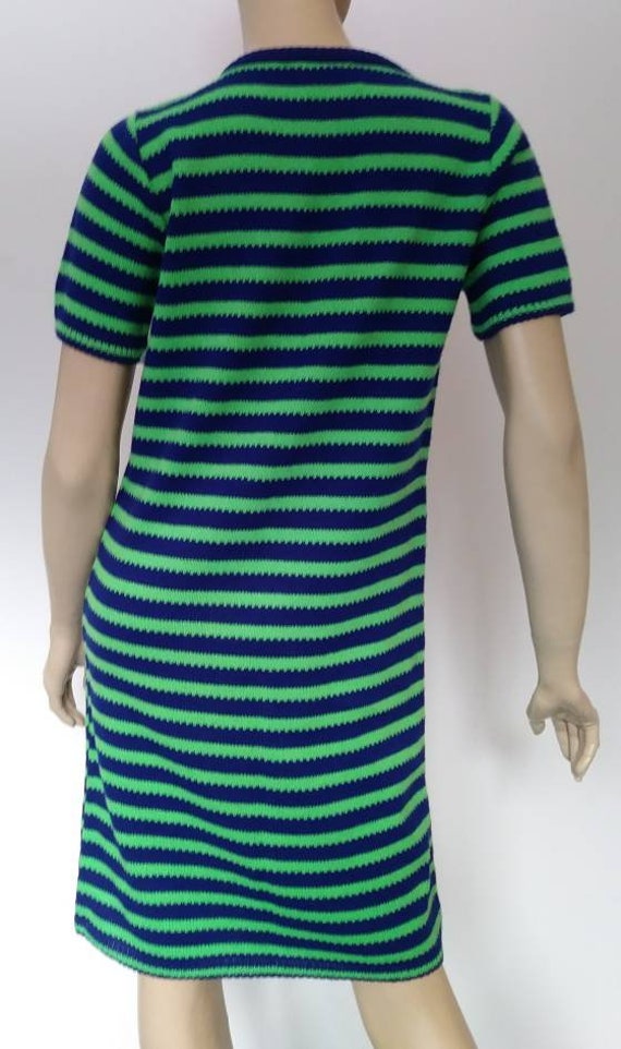 Vintage 60s/70s Knit Dress/Green Blue/Shift/1960 … - image 2