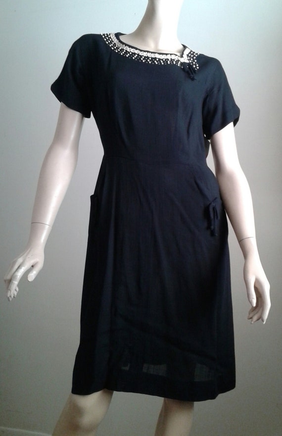 Fabulous Black Dress Vintage 40s/50s Rhinestone~B… - image 4