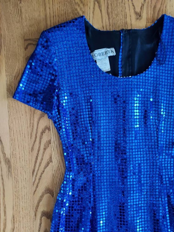 Vintage 80s/90s Blue Sequin Metallic Dress /Rober… - image 3