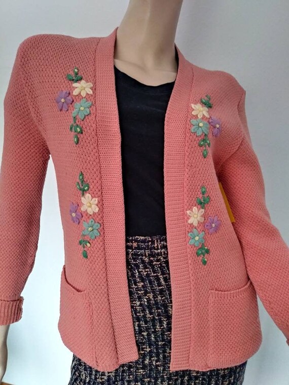 Vintage 40s/50s Sweater Coral Pink Orange/Wool Kni