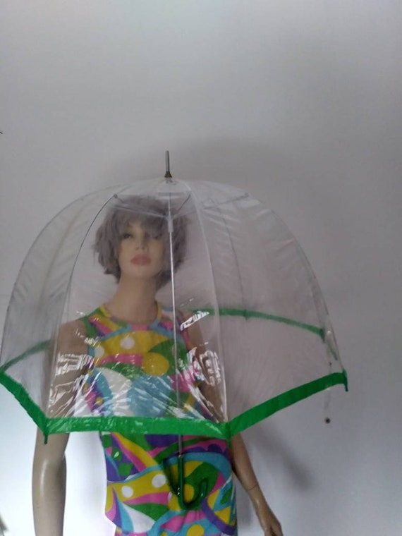 Vintage 50s/60s/70s  Umbrella/Green Clear Vinyl/W… - image 5