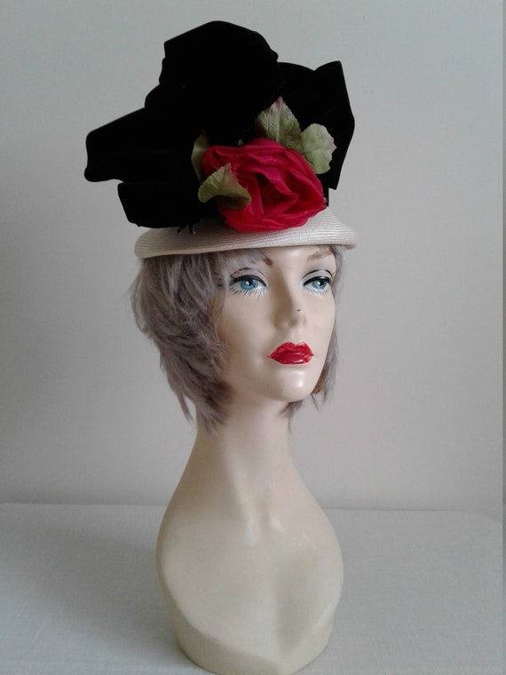 Vintage 50's/ 60's  Mr. Joseph Hat / Straw Rose D… - image 1