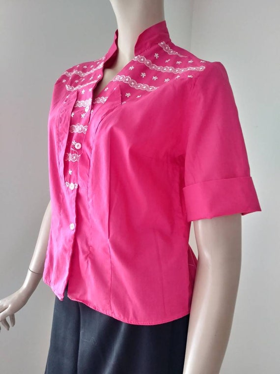 Pink Vintage 50s/60s Cotton Blouse Top~Shirt/ Med… - image 3