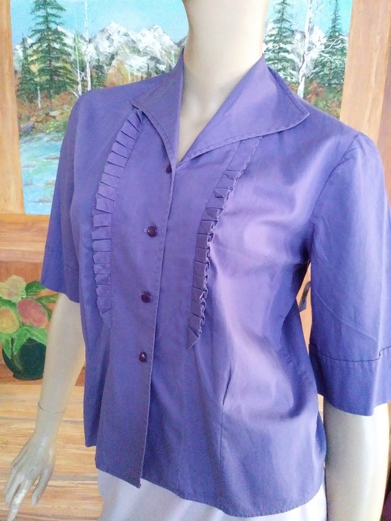 Purple Vintage 50s/60s Cotton Shirt/Top~Blouse/Si… - image 4