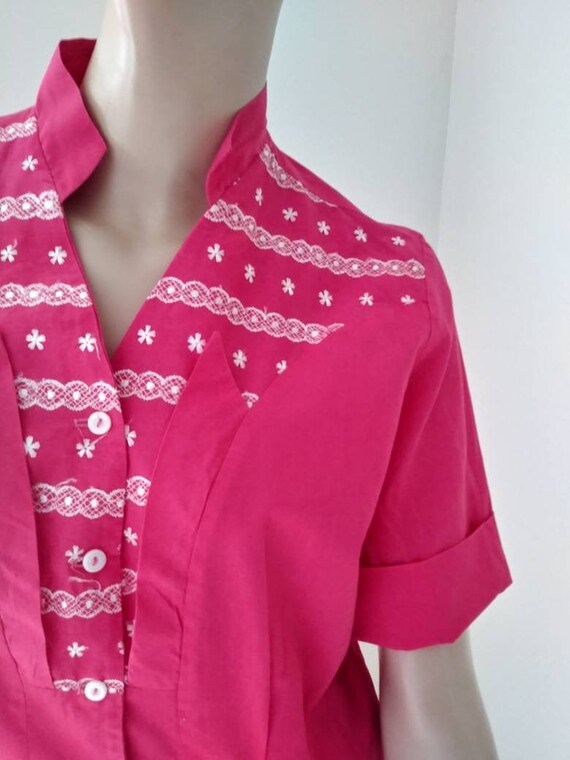 Pink Vintage 50s/60s Cotton Blouse Top~Shirt/ Med… - image 2