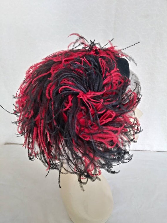 Fabulous Vintage 40s/50s Hat/Black Wool Felt/Red … - image 5