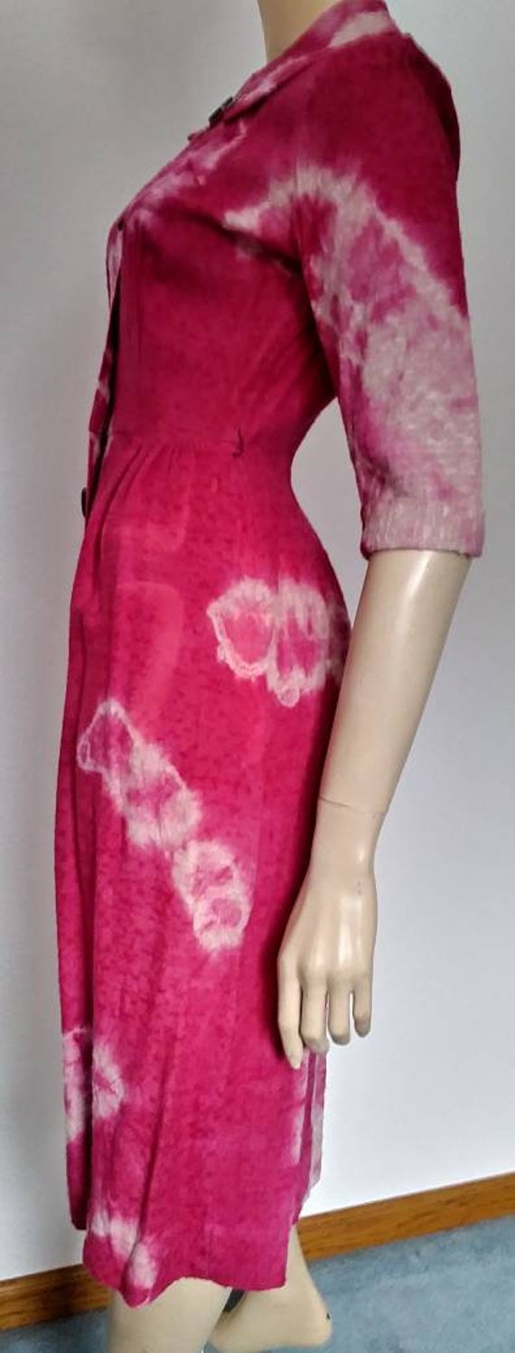 Vintage 50s/60s Dress/Pink Tie Dye/1950 Rockabill… - image 3