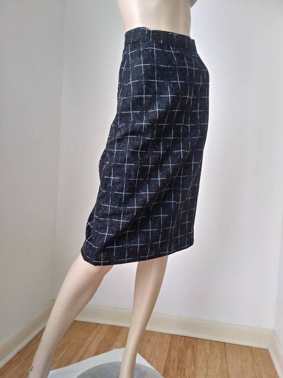 Vintage 50s/60s Wool Skirt/Black Blue Pencil fitte