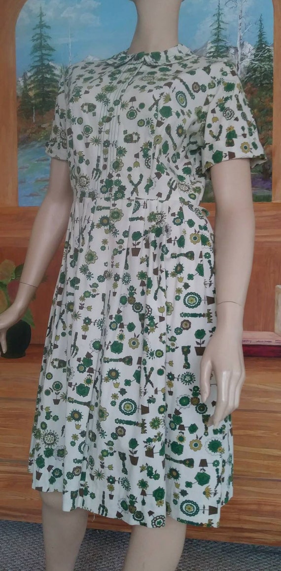 Vintage 50s/60s Dress/Shirtwaist/Novelty/Garden F… - image 5