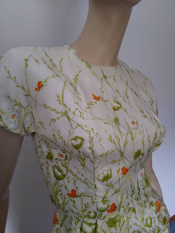 Vintage 50s/60s Dress/Yellow Green Orange Flower/… - image 9