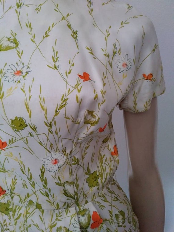 Vintage 50s/60s Dress/Yellow Green Orange Flower/… - image 8