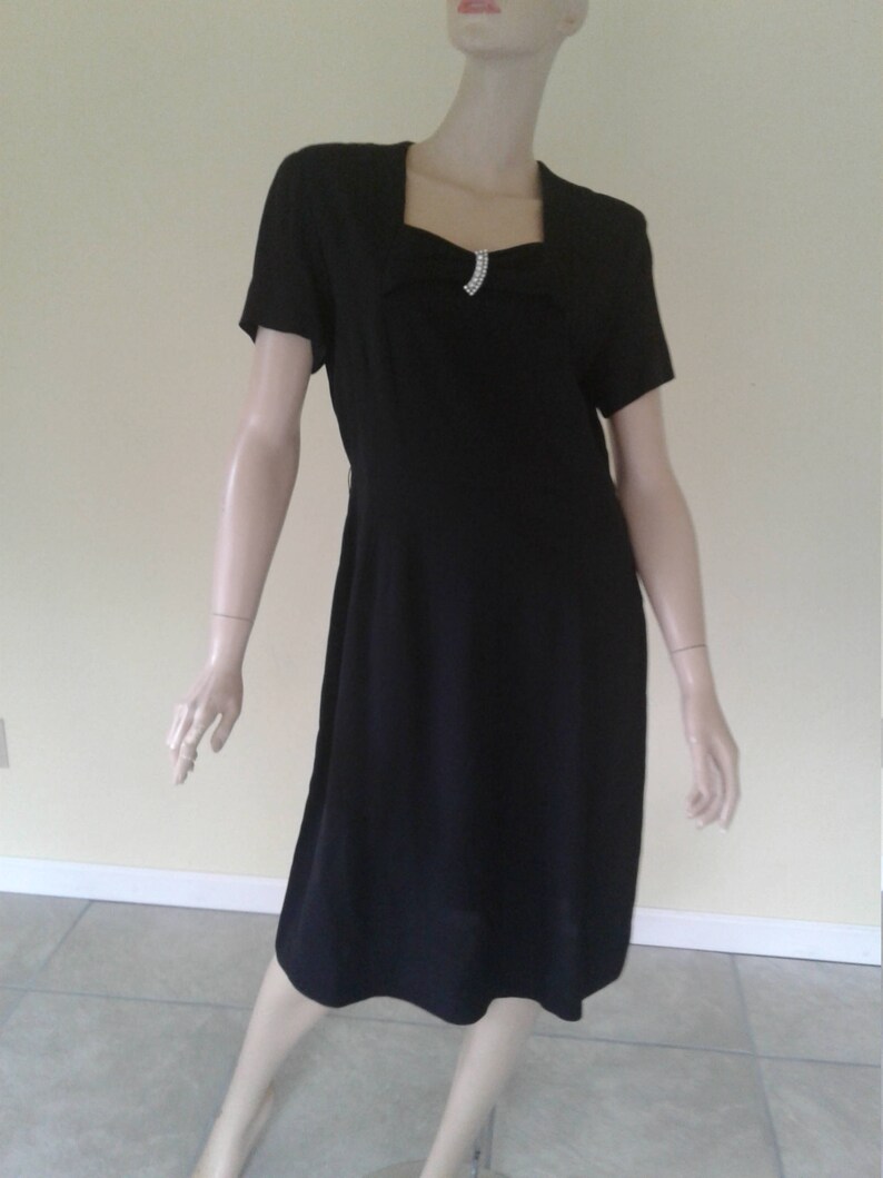 Vintage Black 40s 50s Mendels Dress Cocktail Party Holiday Formal New Years Valentine Mad Men Style Swing Dance