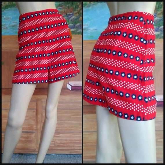 Vintage 50s/60s Cotton Shorts/Red White Blue/4th … - image 2