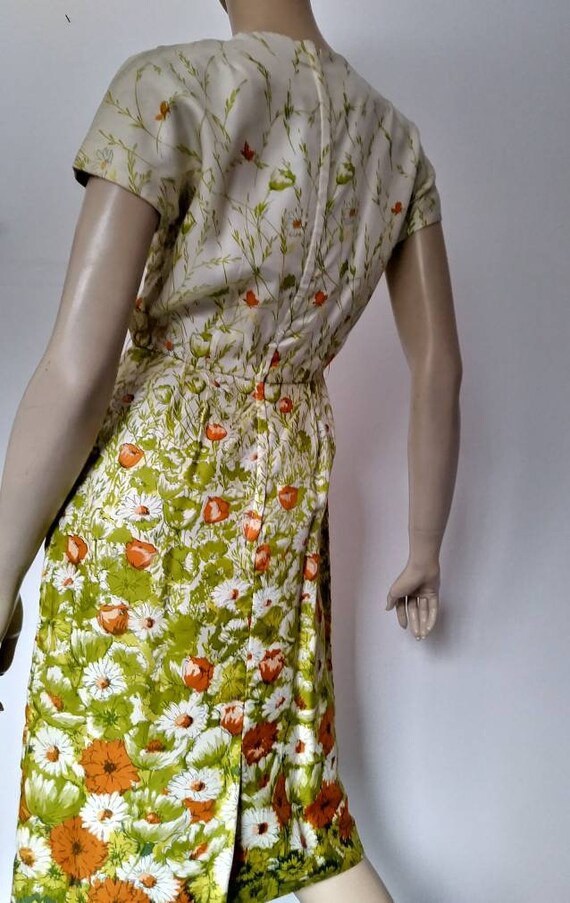 Vintage 50s/60s Dress/Yellow Green Orange Flower/… - image 5