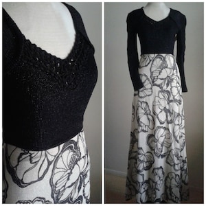 Vintage 60s/70s Gown Silver Lame Lurex & Black Maxi Dress/Sparkle 1960 1970 Festival Boho Cocktail Party XS/Mikey Jrs. Designer