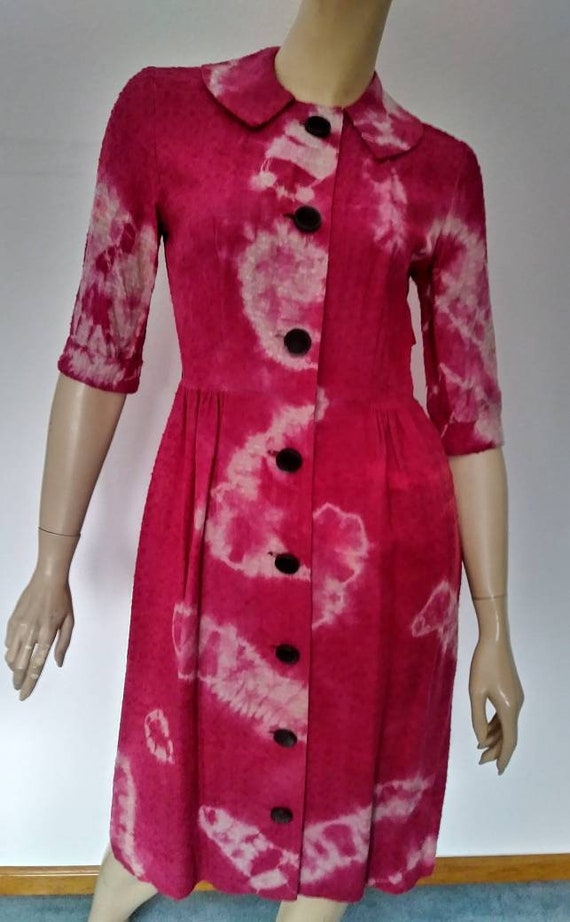 Vintage 50s/60s Dress/Pink Tie Dye/1950 Rockabilly