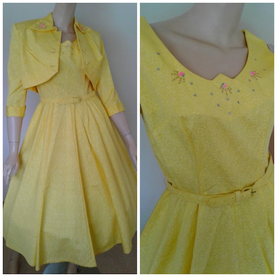 Vintage 50s/60s Yellow Dress & Jacket~Full Skirt/Smal… - Gem