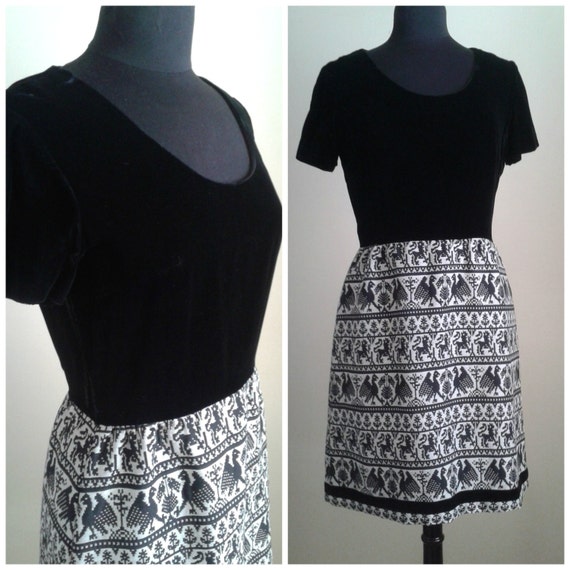 Vintage 60s/70s MOD Print Cocktail Party Dress/In… - image 1