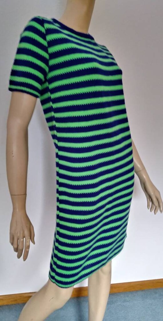 Vintage 60s/70s Knit Dress/Green Blue/Shift/1960 … - image 4