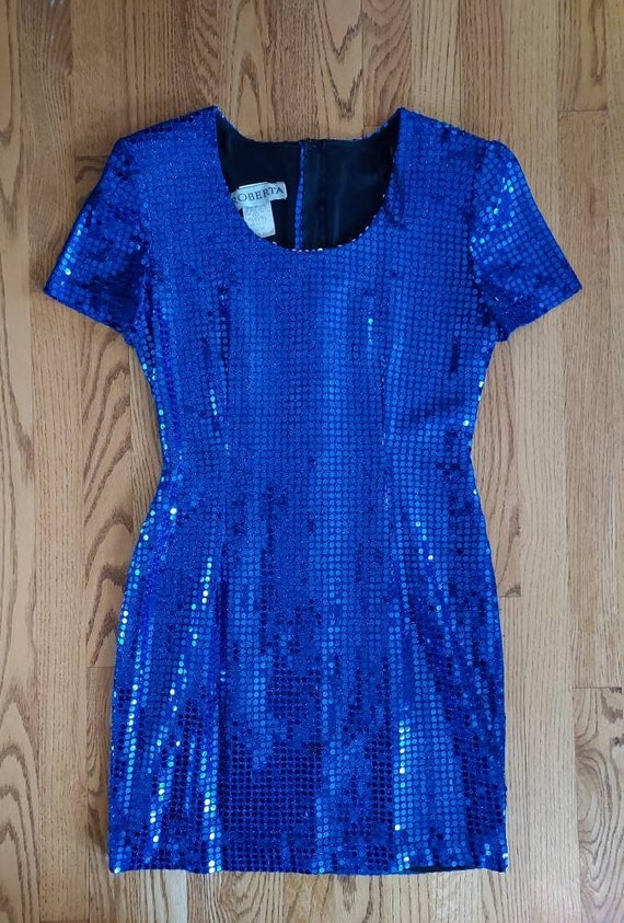 Vintage 80s/90s Blue Sequin Metallic Dress /Rober… - image 1