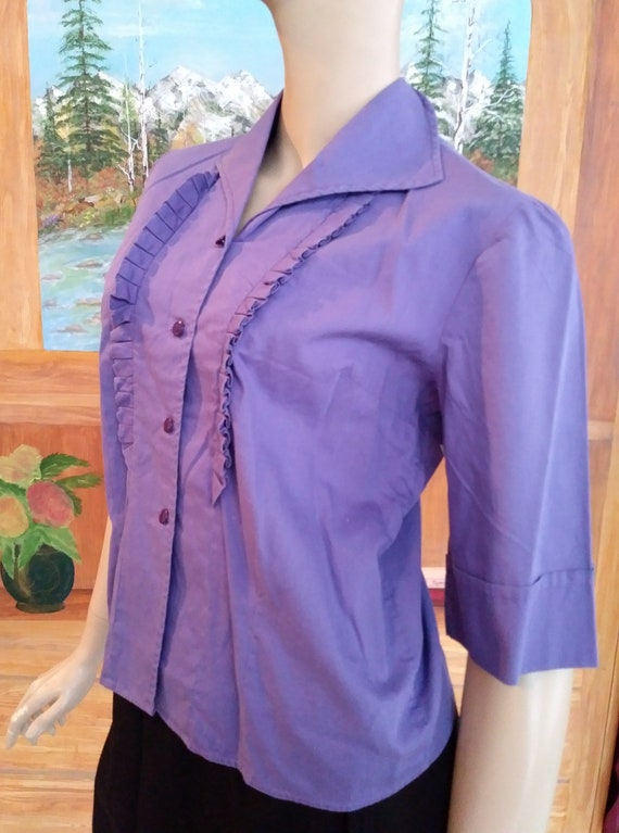 Purple Vintage 50s/60s Cotton Shirt/Top~Blouse/Si… - image 1