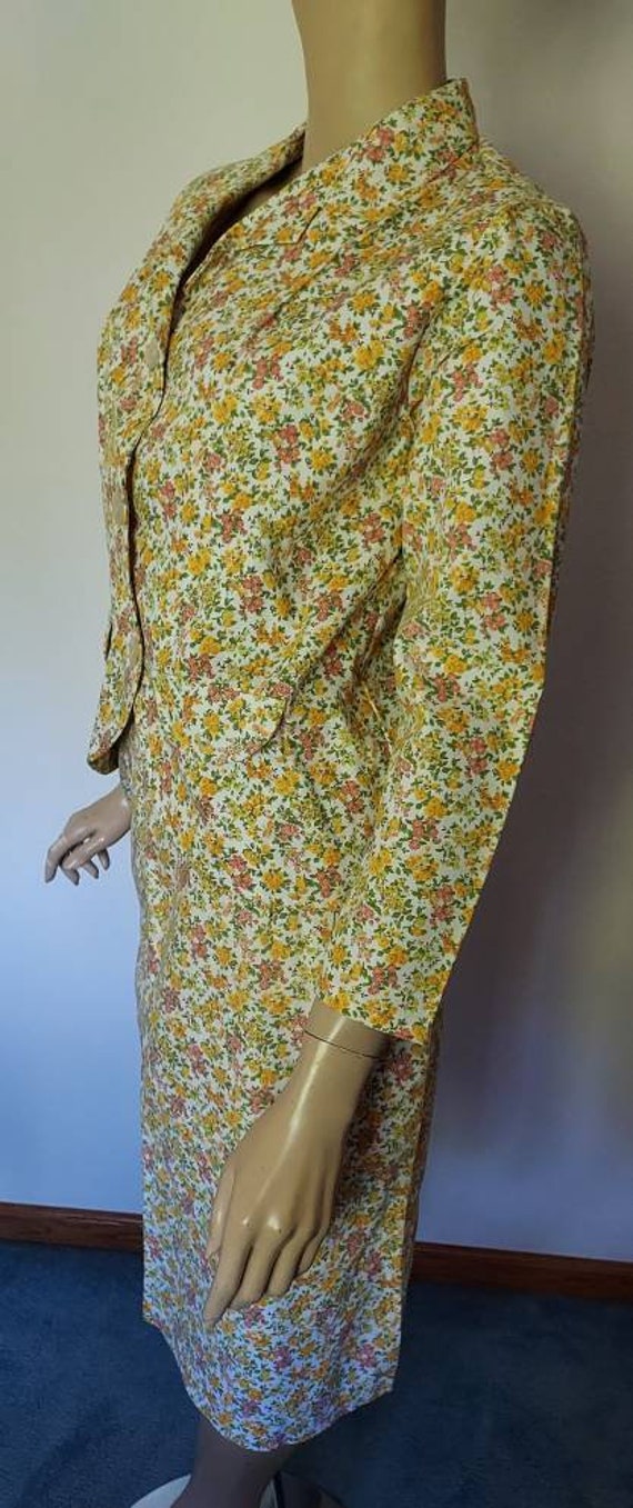 Vintage 60s/70s Skirt Suit Jacket Set/ Cotton Flo… - image 5