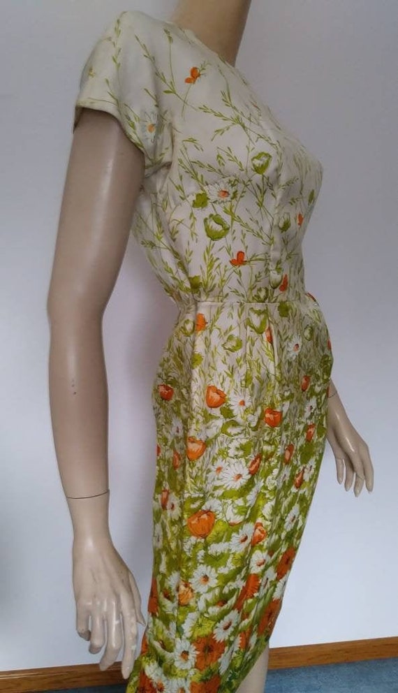 Vintage 50s/60s Dress/Yellow Green Orange Flower/… - image 4