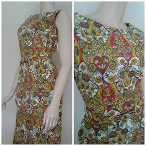 Vintage 50s/60s Cotton Dress/White Green Yellow Pink/Garden Party Wedding Cocktail /Sz Small/Rockabilly 1950/1960 Mrs Maisel~Mad Men/Spring
