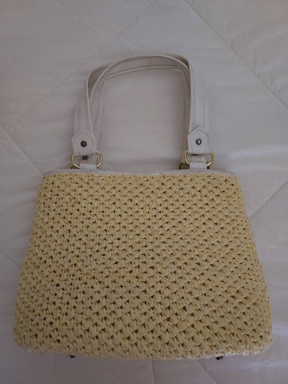 Vintage 50s/60s Purse/Handbag/Yellow White Raffia… - image 3