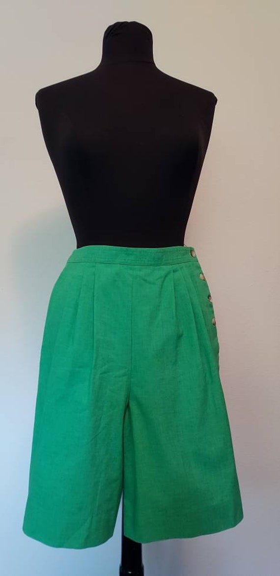 Vintage 60s/70s Green Shorts/High Waist/Cotton/th… - image 8