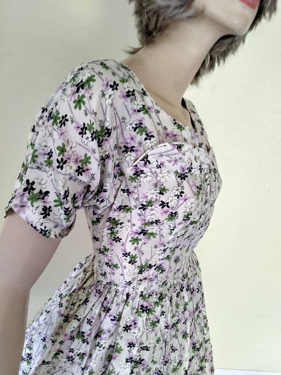 purple dress with white flowers