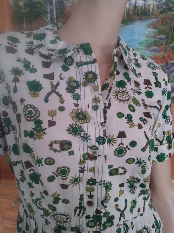 Vintage 50s/60s Dress/Shirtwaist/Novelty/Garden F… - image 1