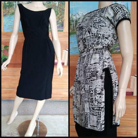 Vintage 50s/60s Dress/Black White Cocktail Party/1