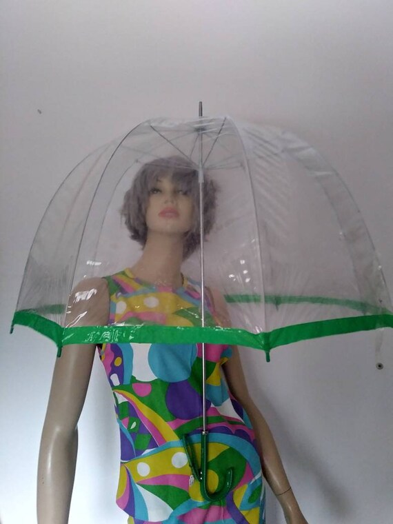 Vintage 50s/60s/70s  Umbrella/Green Clear Vinyl/W… - image 6