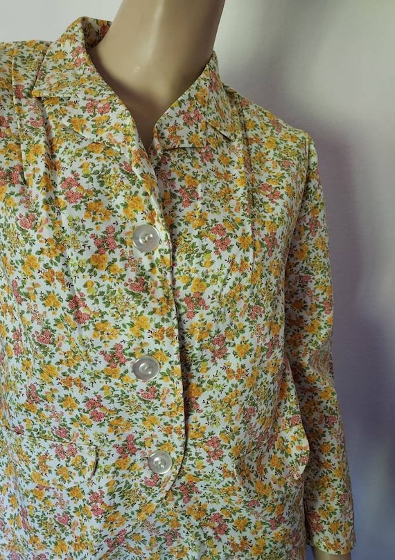 Vintage 60s/70s Skirt Suit Jacket Set/ Cotton Flo… - image 7