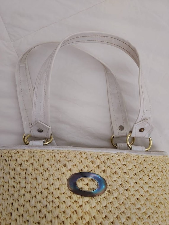 Vintage 50s/60s Purse/Handbag/Yellow White Raffia… - image 4