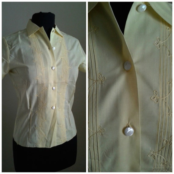 Vintage 50s/60s Blouse/Butter Yellow/ Size Med./ … - image 1
