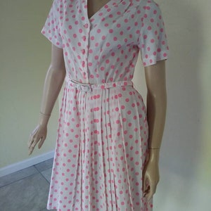 Vintage 50s/60s Pink White Polka Dot Shirtwaist Dress/1950 Rockabilly/Ex Sm 4/Everyday/1960 Mad Men~Mrs Maisel/Spring Summer/Wedding Party