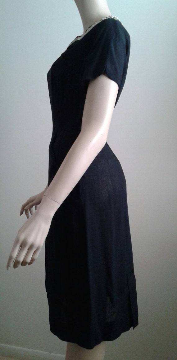 Fabulous Black Dress Vintage 40s/50s Rhinestone~B… - image 3