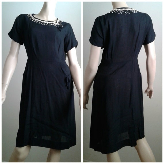 Fabulous Black Dress Vintage 40s/50s Rhinestone~B… - image 1