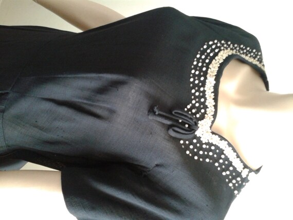 Fabulous Black Dress Vintage 40s/50s Rhinestone~B… - image 2