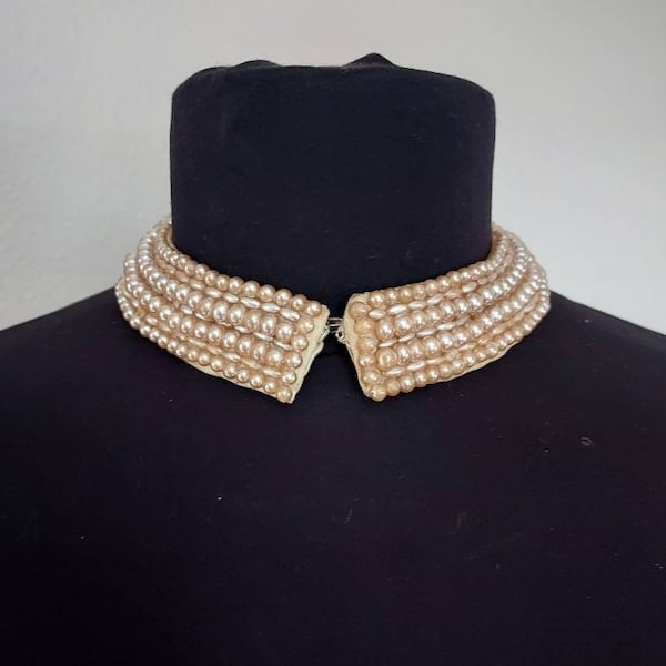 Vintage 40s/50s Jewel Beaded White Ivory Collar/Necklace/Choker/High Fashion/Wedding Party/Accessories/Spring Winter