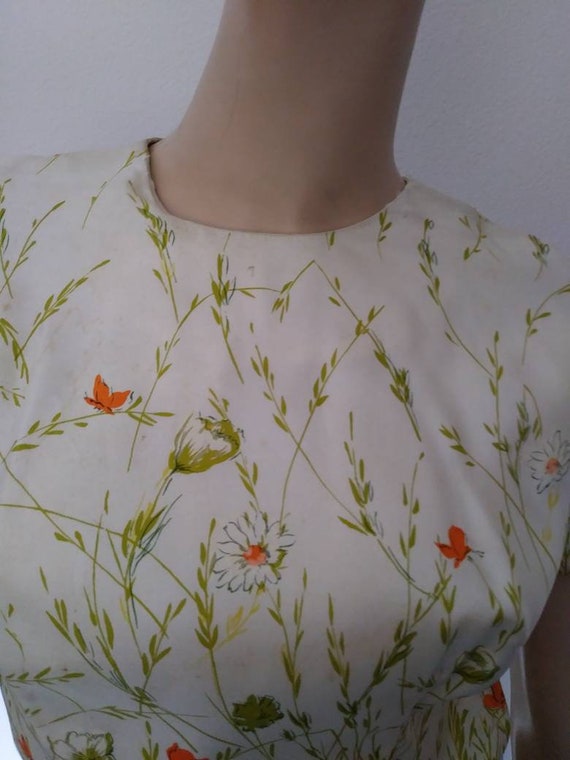 Vintage 50s/60s Dress/Yellow Green Orange Flower/… - image 7