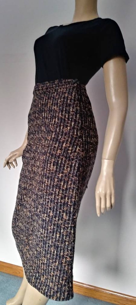 Vintage 50s/60s Wool Skirt/Black Orange/Pencil fit