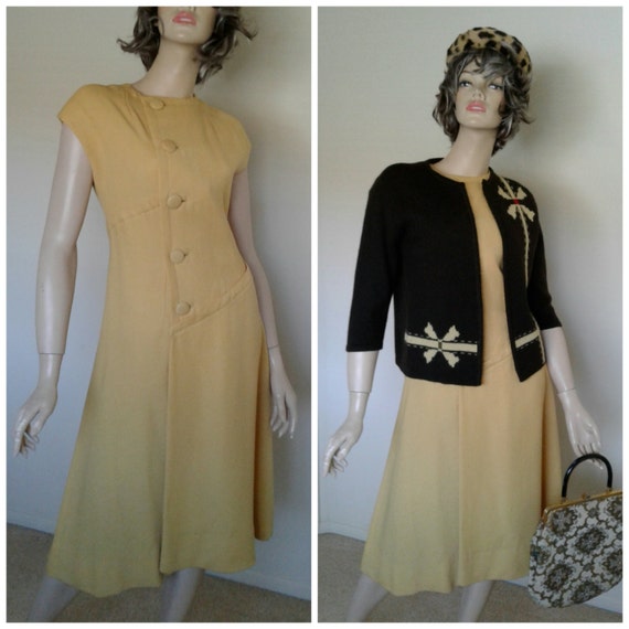 Vintage 40s/50s Yellow Wool Dress 1940 1950 Day to