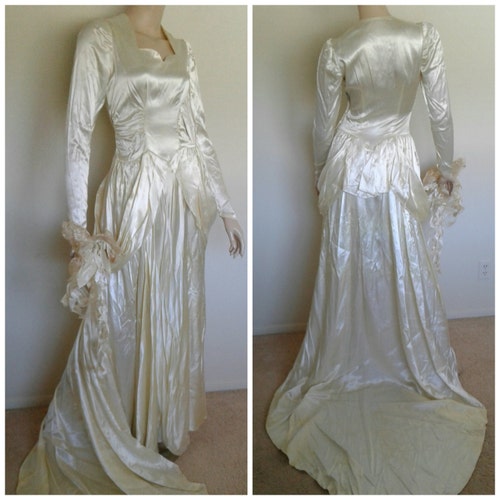 Vintage 1940s Victorian Wedding Gown 40s White Liquid Satin - Etsy