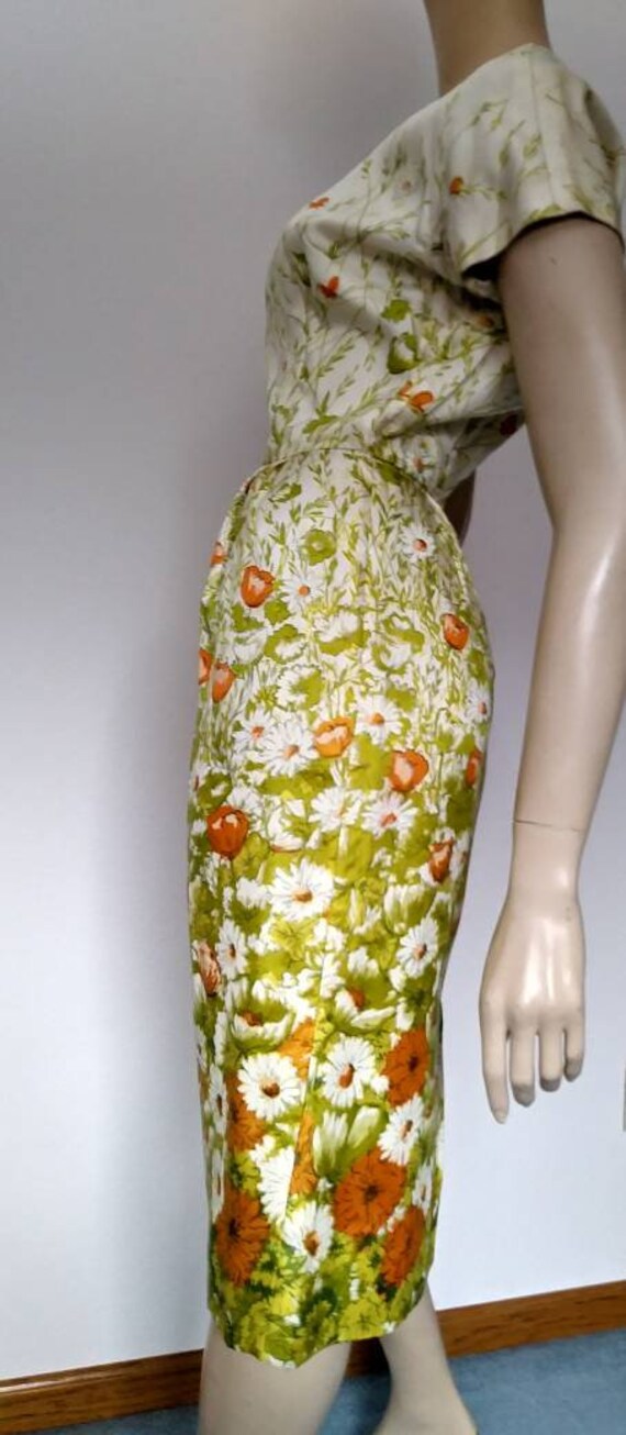 Vintage 50s/60s Dress/Yellow Green Orange Flower/… - image 6