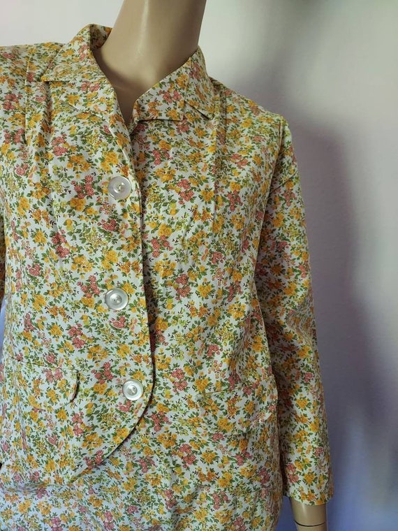 Vintage 60s/70s Skirt Suit Jacket Set/ Cotton Flo… - image 1