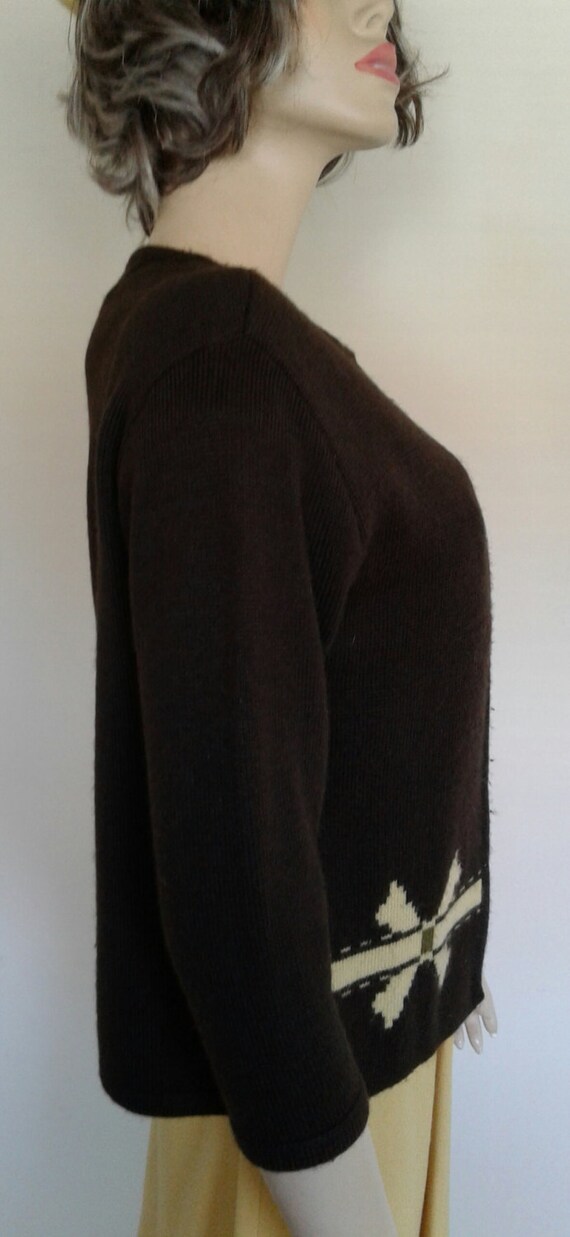 Vintage 50's/60's Brown Yellow Knit Sweater/Cardi… - image 4