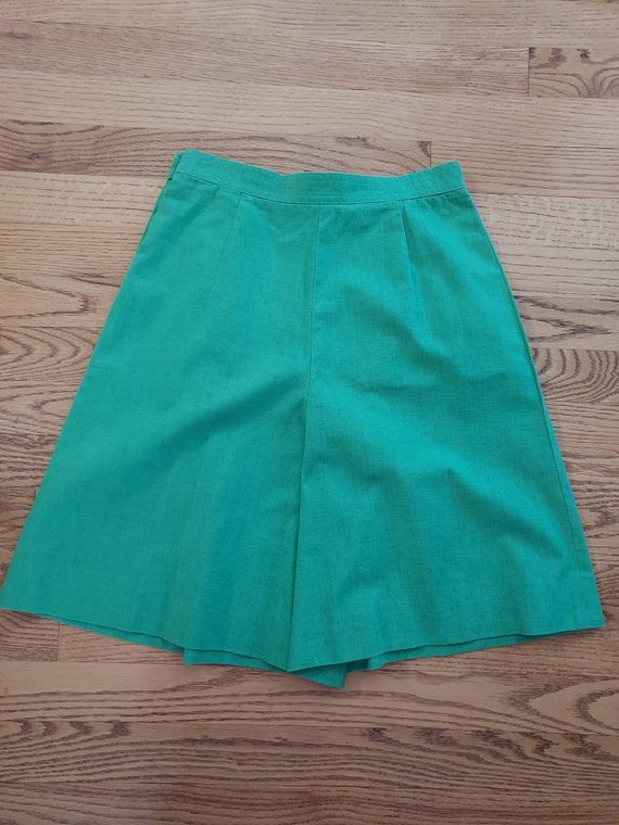 Vintage 60s/70s Green Shorts/High Waist/Cotton/th… - image 4